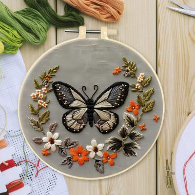 Flower Animal Handmade Embroidery Kit with Pattern Cotton Threads Needles Hoop Handmade Sewing Art Craft Kit for Beginners