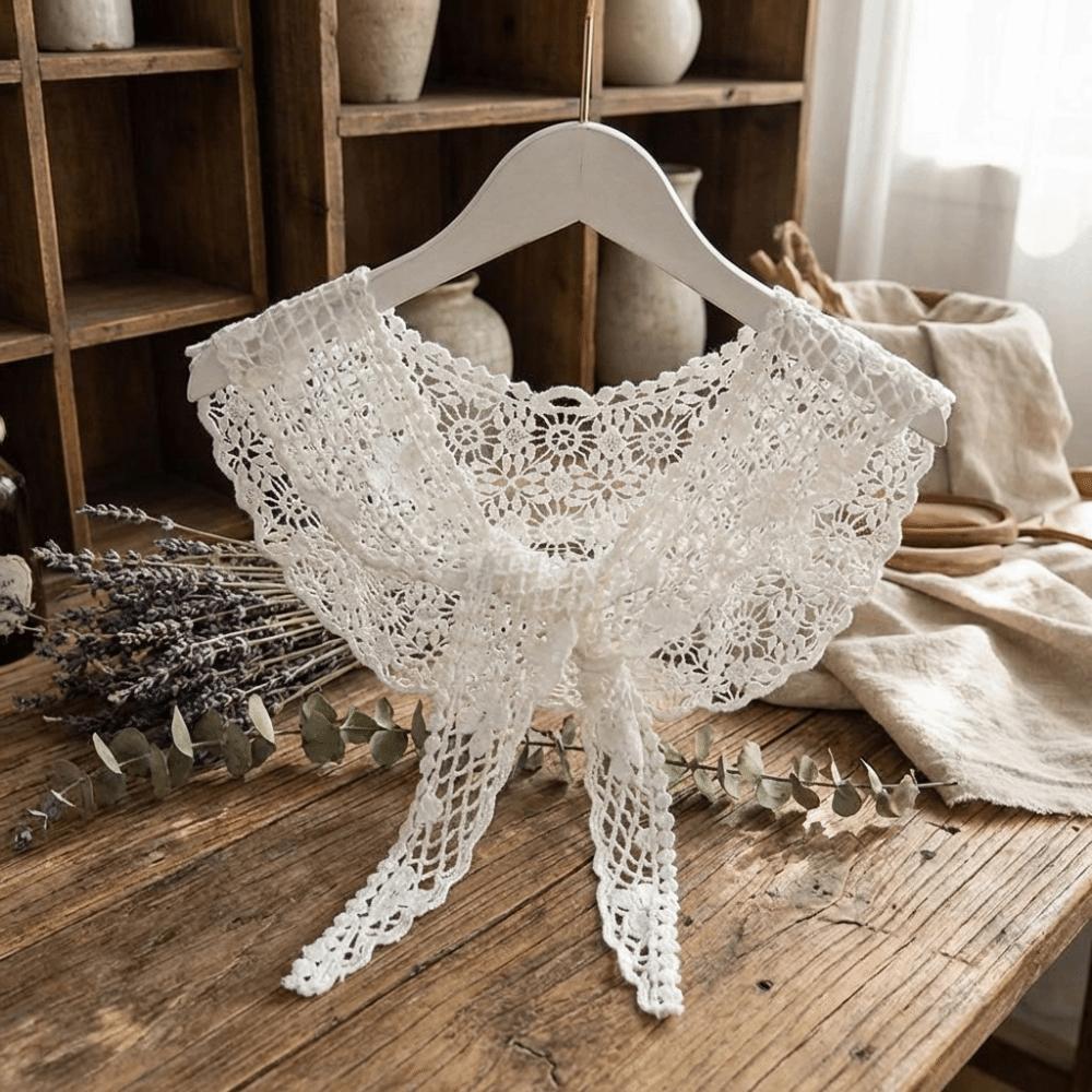 Solid Color Hollow-out Shawl Elegant Small Shawl Artistic Design Lace Shawl  Female Fashion