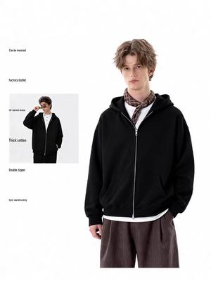 Heavyweight Hooded Sweatshirt: 420g Double Zipper Cotton Cardigan for Men & Women - Loose, Casual, American Style, Ideal for Spring & Autumn.