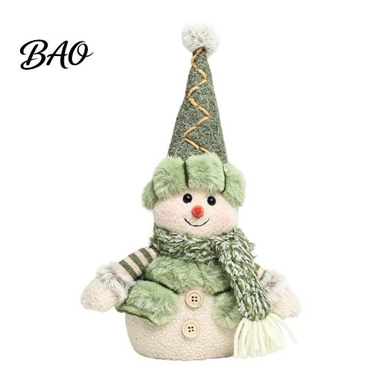 Indoor Christmas Party Supplies Green Plush Figurines, Skiing Snowman Reindeer Stuffed Doll, Fabric Commercial Holiday Display Ornaments Xmas Tabletop