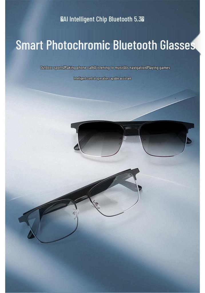 Bluetooth Smart Glasses with Photochromic Blue Light Lenses, Music & Call Features, Replaceable Lenses Sunglasses
