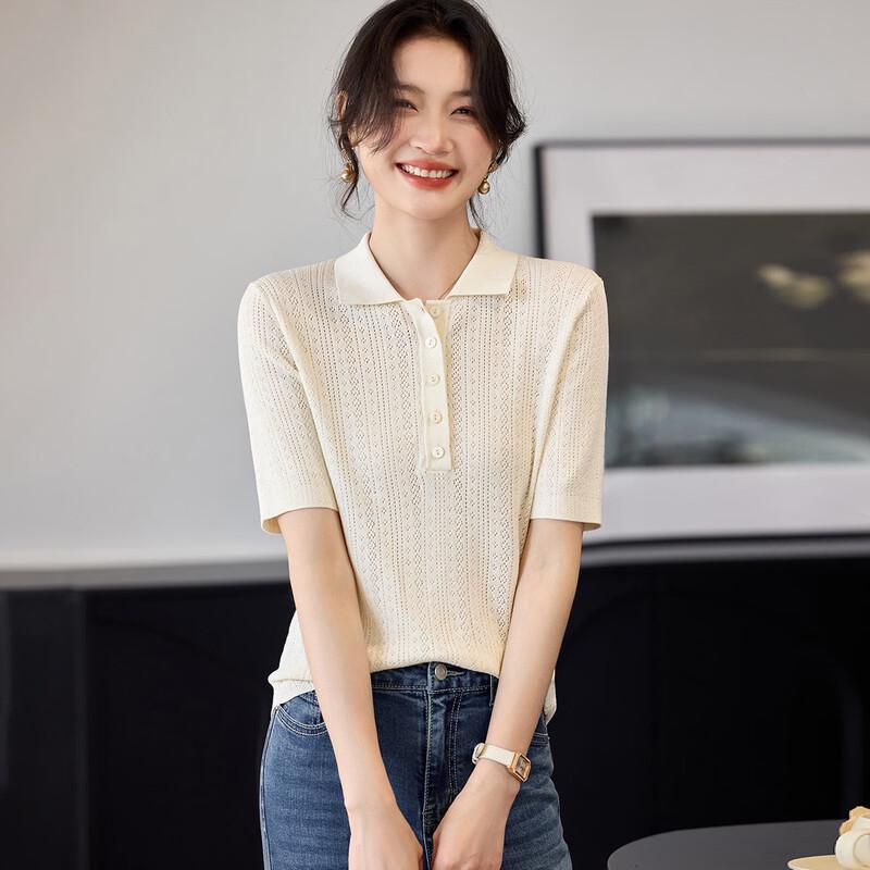Srcr Women s 30% Mulberry Silk Knit Lapel T-shirt L