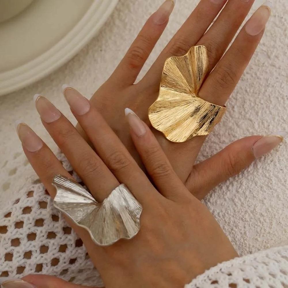 Metal Ginkgo Leaf Ring Gold Silver Color Fan-Shaped Finger Ring Knuckle Joint Ring  for Women Men