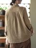 Johnature Women Vintage Embroidered Cotton Blended Shirt Turndown Collar Casual Long Sleeve Blouse Spring Loose Shirts