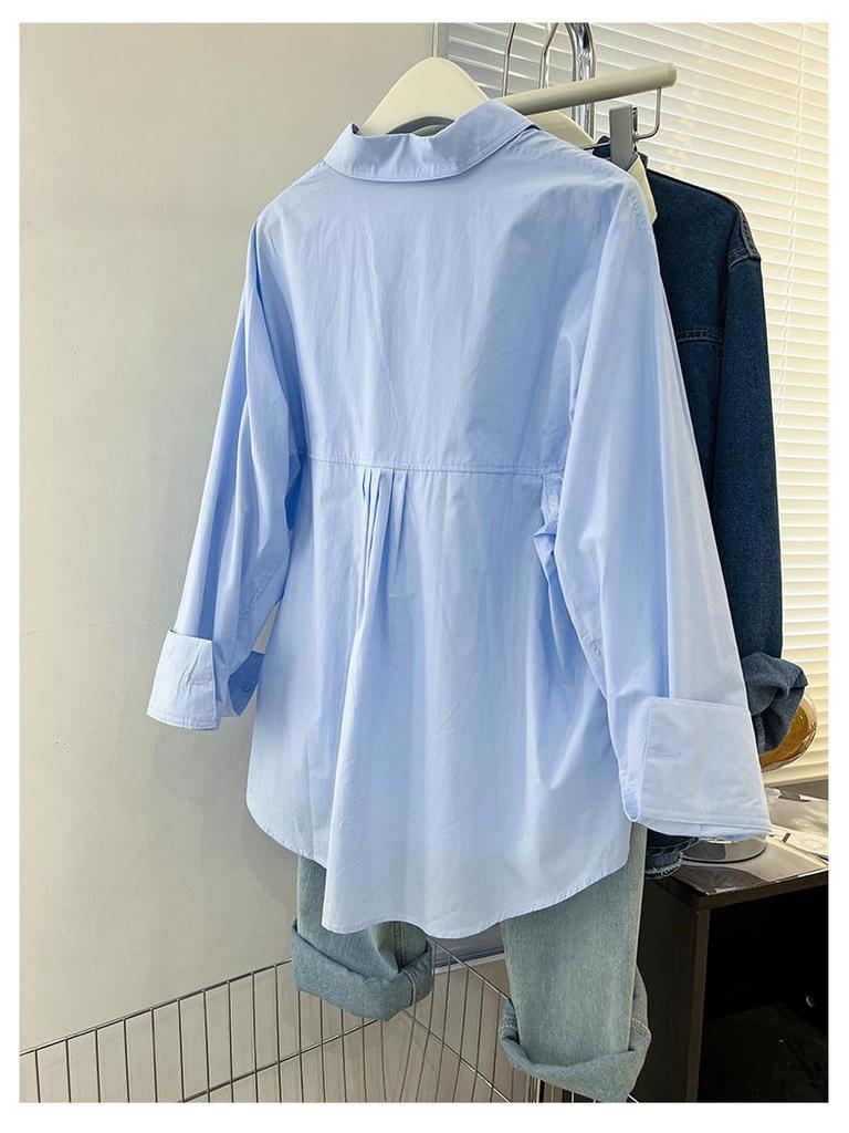 Caramel Mid-Length Women's Autumn Shirt Jacket - Casual, Long-Sleeved, Loose, Slimming Top