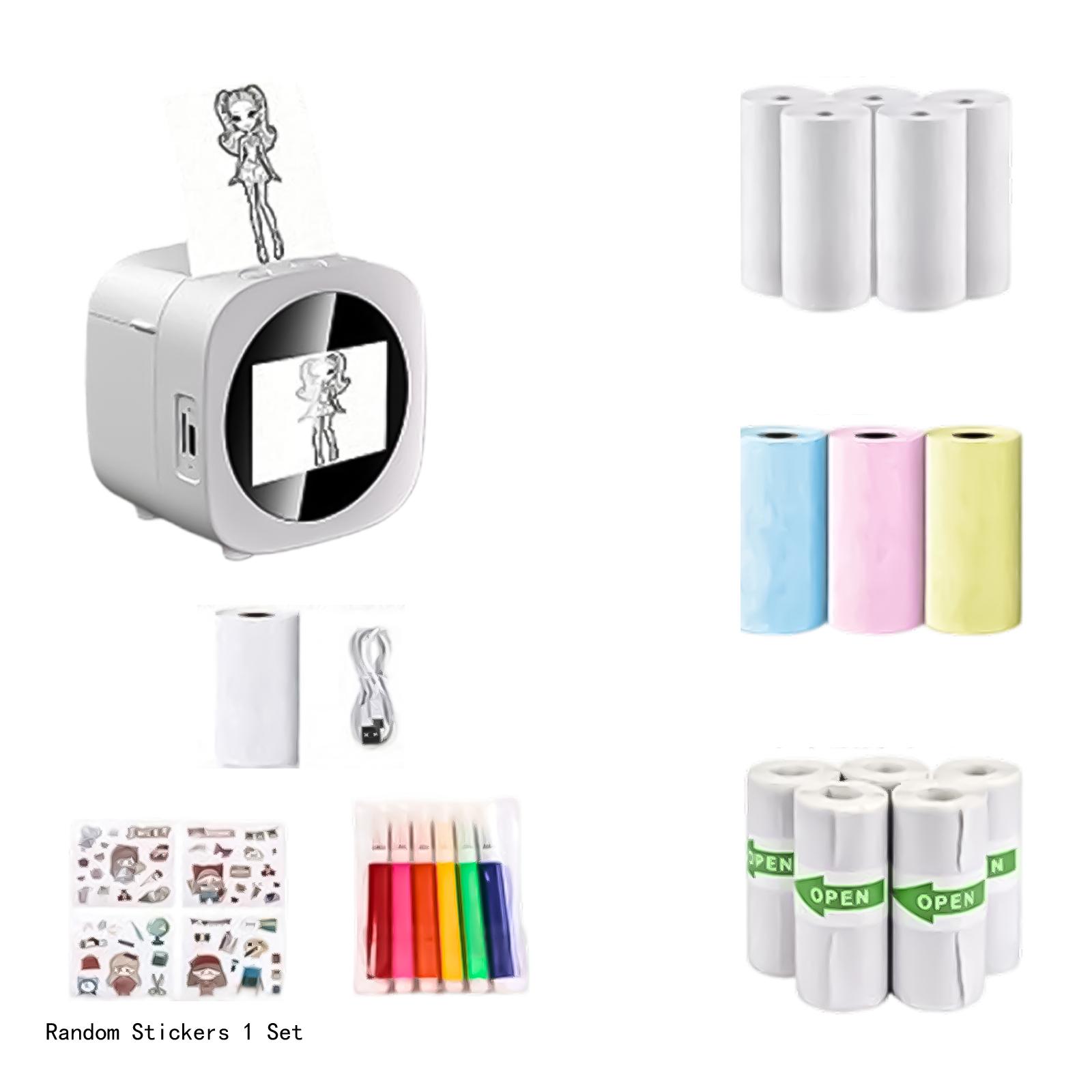 

Portable Mini Thermal Printer for Mobile Devices with Multiple Paper Rolls and Sticker Set for Creative Printing Tasks One Size білий