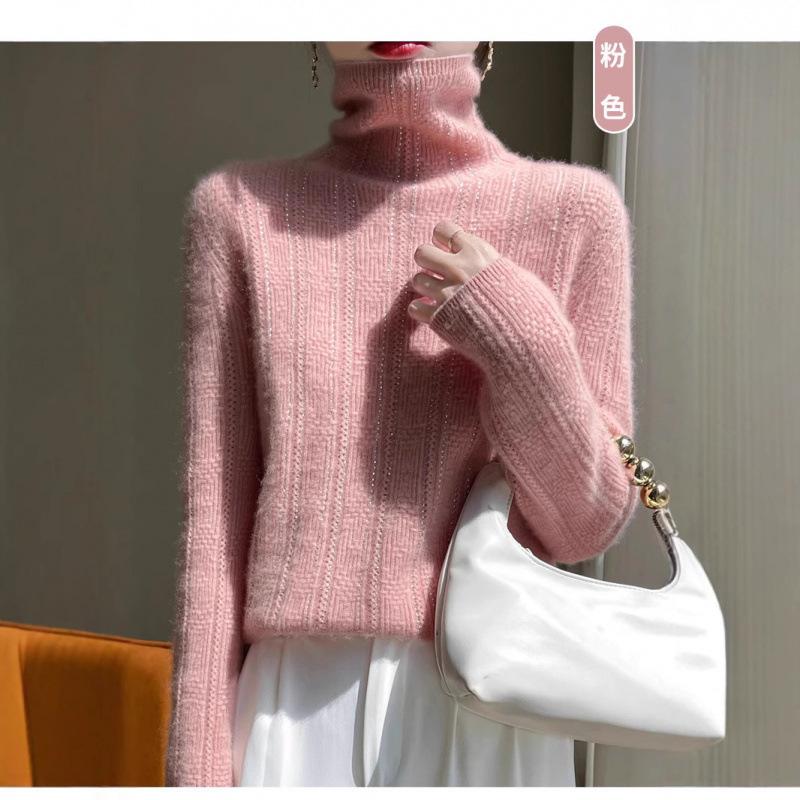 

New Autumn and Winter High-neck Cut-out Knitted Base Layer, Turtleneck Pullover Sweater, Loose Top M