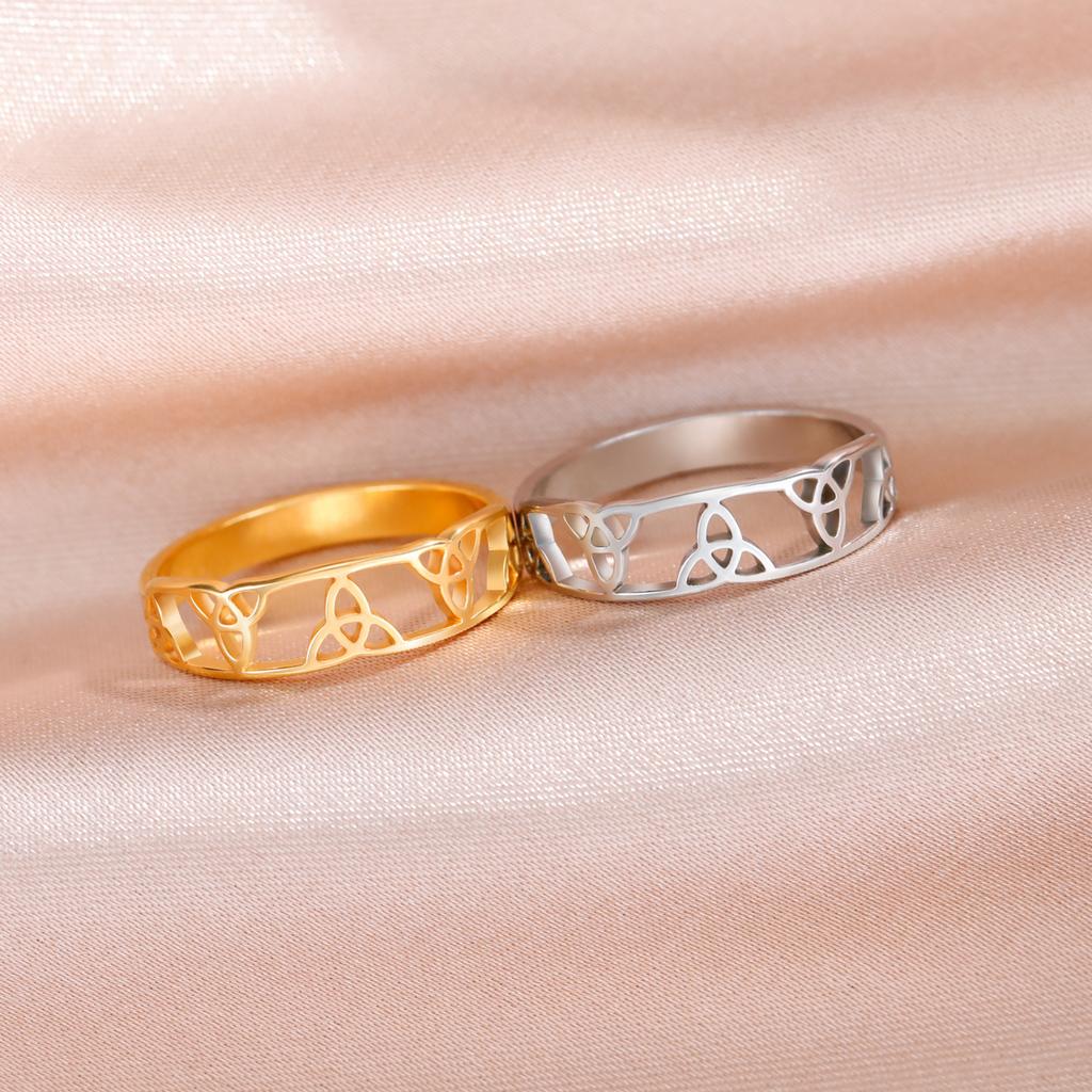 Trinity Triquetra Celtics Knot Rings Stainless Steel Gold Finger Ring Talisman Amulet Jewelry Gift for Women