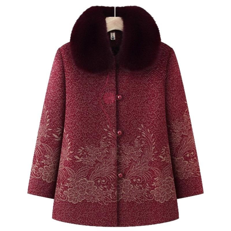 Grandma autumn and winter woolen coat piled and thickened elderly clothes mother winter coat old lady cotton-padded clothes women