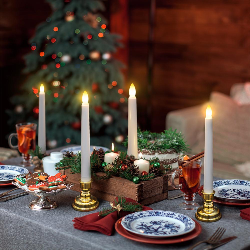LED Kerze mit zeitgesteuerter Fernbedienung und Kerzenständer, flammende, flackernde Fensterkerze, Weihnachtsdeko, Kerzenlampe