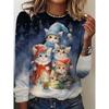 3D Printed Christmas Cute Cat Crew-Neck Long Sleeve T-Shirts Fashion Womens Clothing