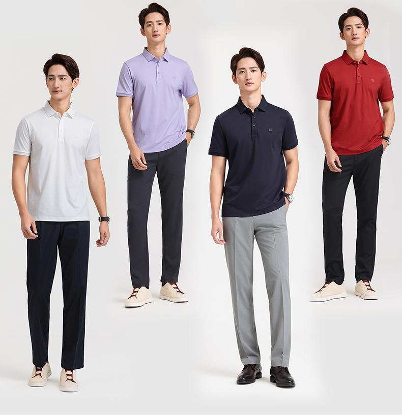 Langdeng Men's Business and Leisure 100% Silk Cotton Comfortable and Breathable Collar Polo Shirt