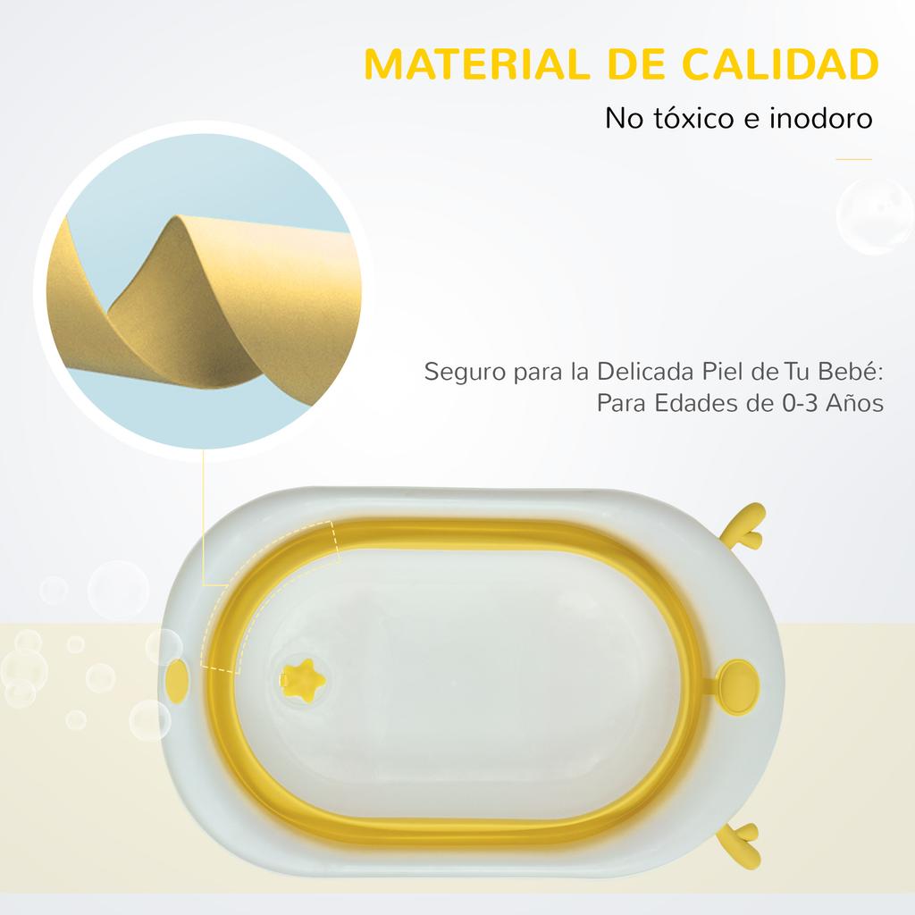 Foldable Baby Bathtub, Newborn to 3 Years, Heat-Sensitive Plug, Cushion, 81.5x50.5x23.5 cm
