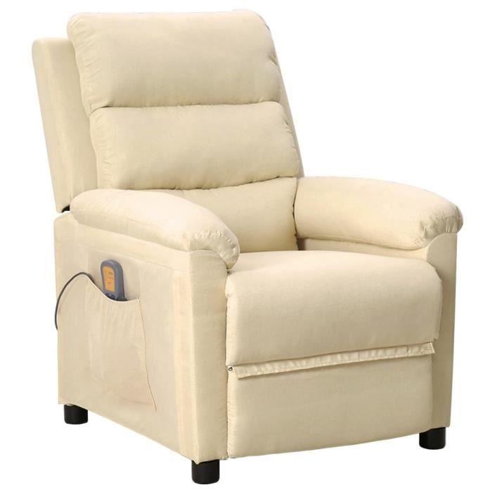 VidaXL Fauteuil de massage inclinable Crème Tissu