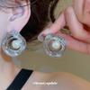 European and American silver needle winding circle pearl stud earrings temperament versatile minimalist earrings light luxury high-end earrings