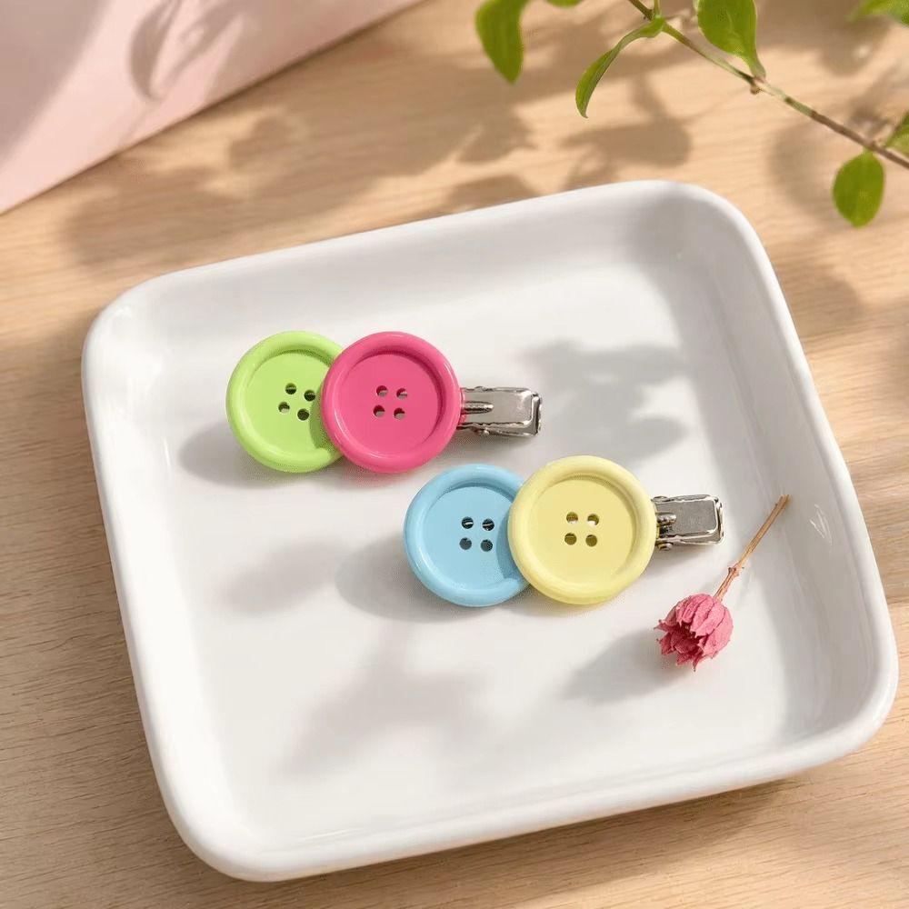 Cute Style Button Hair Clips Round Button Shape Bangs Hair Clips Gifts Button Barrettes