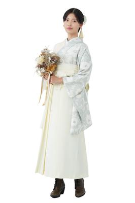 Graduation Ceremony Hakama 3 Piece Set Two Shaku Sleeve Kimono Obi Hakama Hakama Set for College Students 2025 [TAYU-TAFU] (White, M)