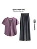 Plus Size Women's Yoga Short Sleeve & Long Pants Set - Summer Outdoor Running Quick-Dry Loose Sportswear