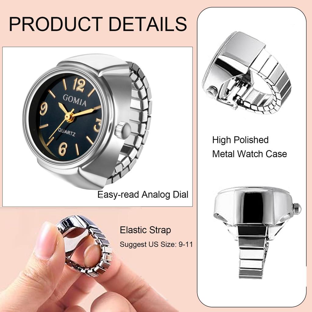 Ring Watch Women Stainless Steel Free Size Ring Watch Color Changing Ring Clock Analog Waterproof Quartz Watch Fashion Accessory - Birthday Christmas