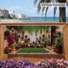Cozy Courtyard Garden Tapestry, White Brick Wall Covered in Hanging Vines, Colorful Blooms and Warm Lanterns, Calming Boho Wall Art