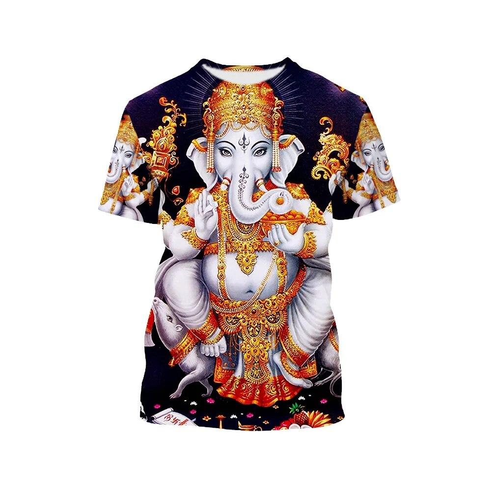 Hindu Wisdom God Ganesha 3D Printed Men T Shirts  Oversized Vintage Tops 90s Aesthetic Streetwear Tees