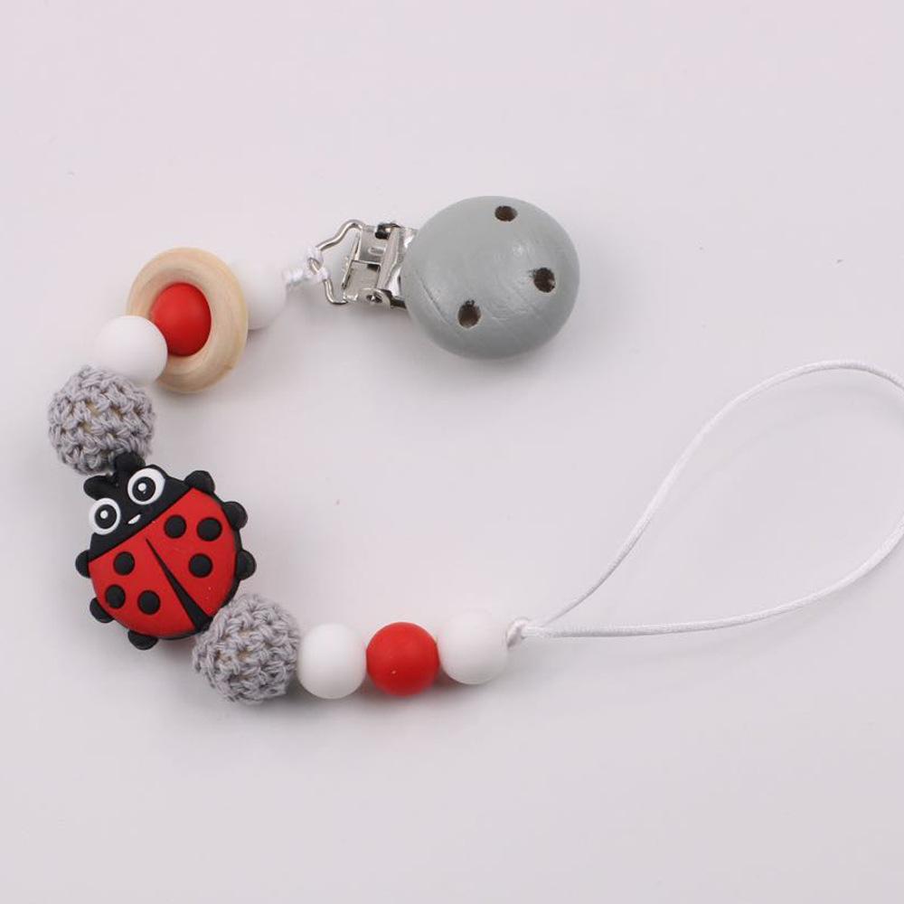 Baby Pacifier Holder Chain Insect-shaped Silicone Teether Clips Drop Prevention Soother Leash with Chewable Links for Newborns