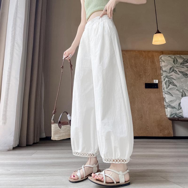 Women's Lace-Trim Wide-Leg Cropped Pants - 2025 Sun Protection, Lightweight & Casual