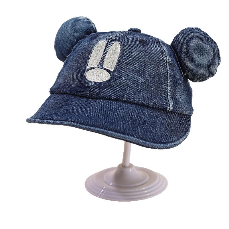 Korean Style Mickey Baby Sun Hat: Wide Brim, Duckbill Shade, Unisex Denim Baseball Cap for Spring.