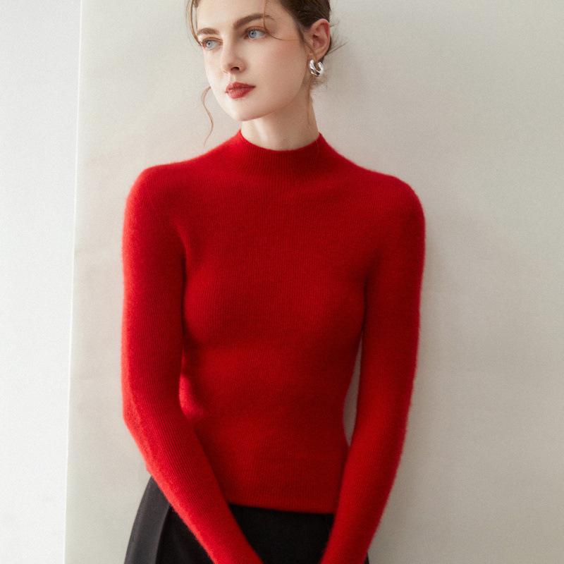 Women's Slim Fit Cashmere Sweater - Half-High Neck, 100% Pure Cashmere, Seamless, Versatile Autumn/Winter Base Layer