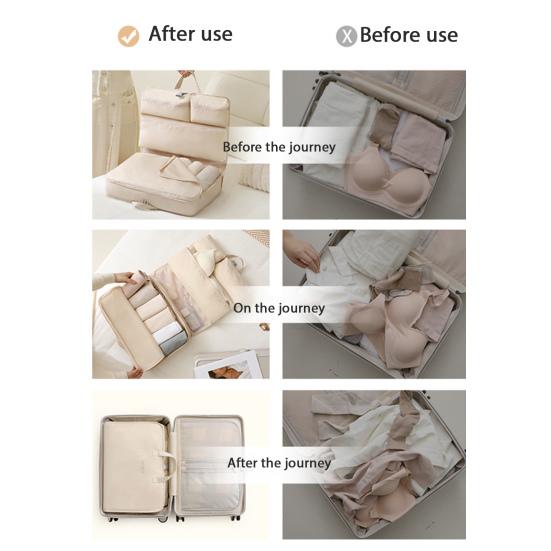 6-In-1 Compressible Storage Bag Hanging Packing Cube with Multiple Compartments Foldable Travel Organizer for Clothes Socks Underwear