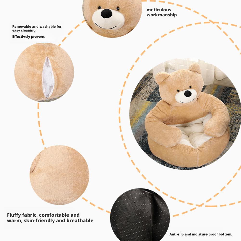 Warm Pet Nest Teddy Bear Dog Bed Cozy Fluffy Plush Cat Sofa Bed Non-Slip Detachable Warm Cuddle Bed for Cats Dogs