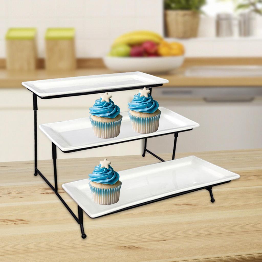 3-stufiges Servierplatten-Ständer Party-Tablett für Kuchen Obst Dessert Lebensmittel-Auslage Rechteckig
