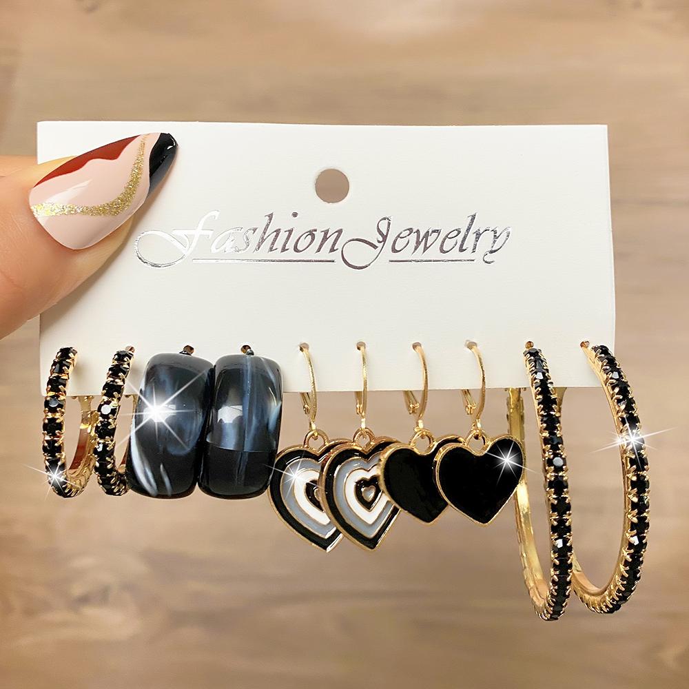 

Набор серег с полым кольцом, модный кулон с бриллиантом, гладкая индивидуальная черная элегантная женская серьга с подвеской 16113