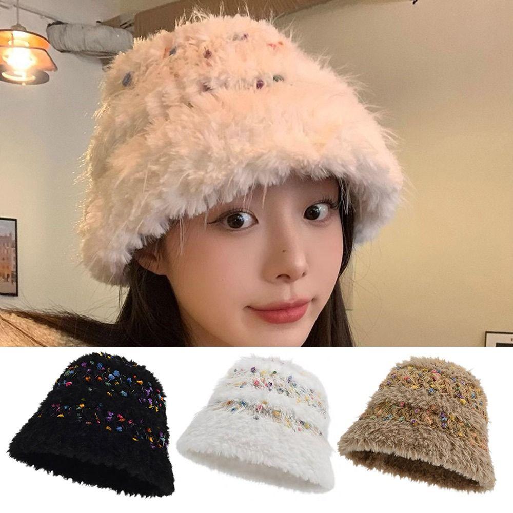 Warm Fluffy Earmuffs Thickened Pullover Cap Fashion Knitted Beanie Hat  Women
