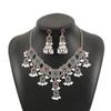 Korean Style Crystal Jewelry Set Turquoise Sparkling Necklace Sweet Rhinestone Tassel Earring  Gift