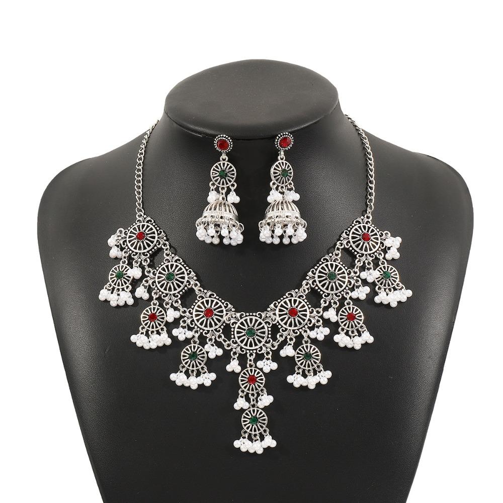 Korean Style Crystal Jewelry Set Turquoise Sparkling Necklace Sweet Rhinestone Tassel Earring  Gift