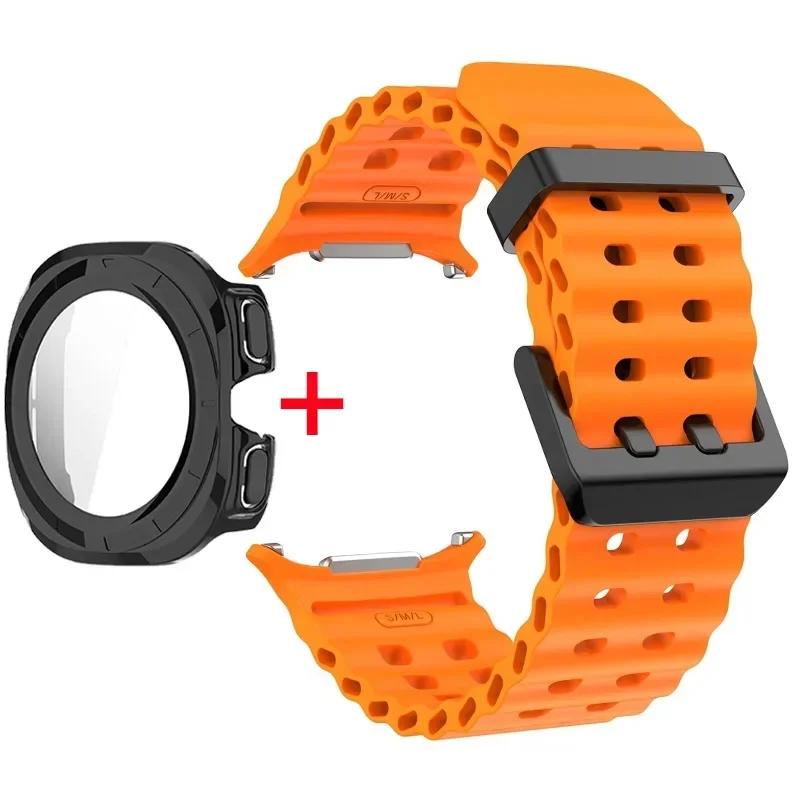 Schutzhülle aus gehärtetem Glas + Armband für Samsung Galaxy Watch Ultra 47mm Silikonarmband für Galaxy Watch Ultra 47mm Armband Schutzhülle
