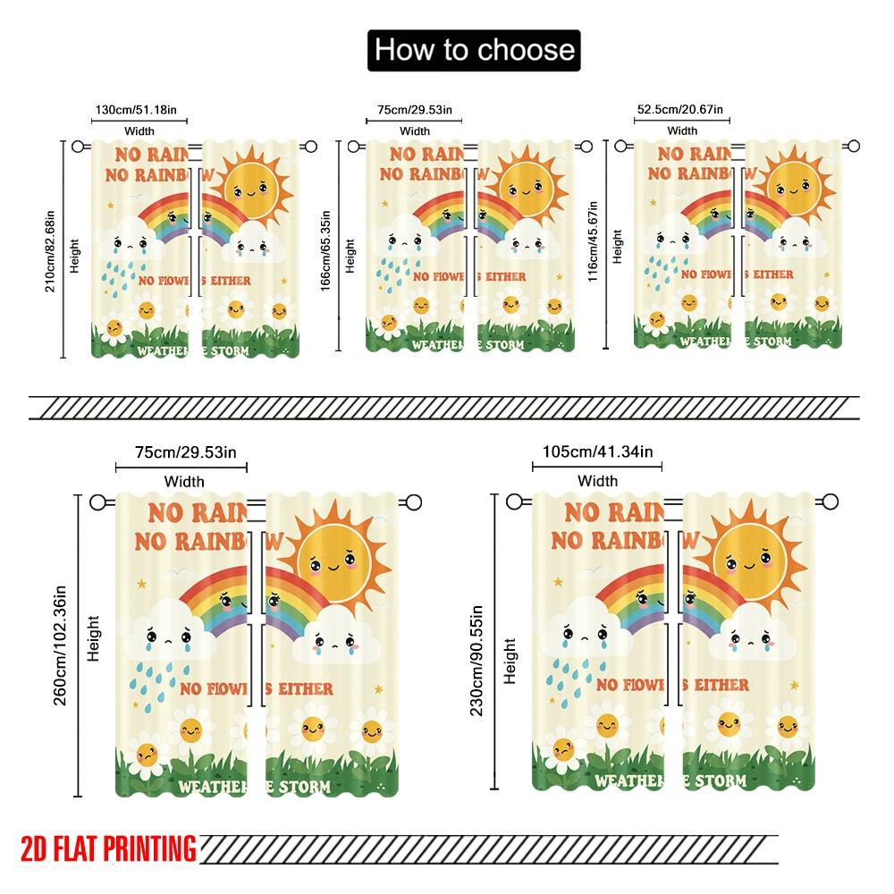 2 Stück 2D Flachdruck Vorhänge Fröhlicher Regenbogen Blume Sonne Polyester Ohne Strom Feiertagsdekorationen für Raumdeko