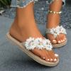Fashion 2025 New Linen Flower Decor Flip Flops Fashion Women Slides Flat Heel Outdoor Beach Summer Woman Slippers Ladies Shoes