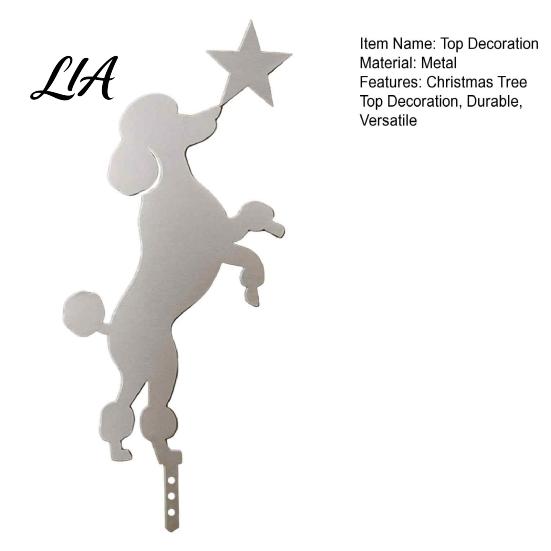 Christmas Tree Topper Standing Poodle Topper, Silver Silhouette Durable Metal Decoration, Secure Decorative Dog Ornament Plug-in Rod Easy Installation