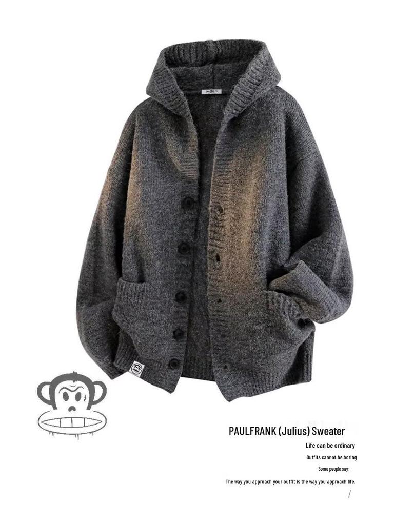 Men's Autumn Hooded Solid Knit Sweater - Thick, Warm Long-Sleeve Base Layer