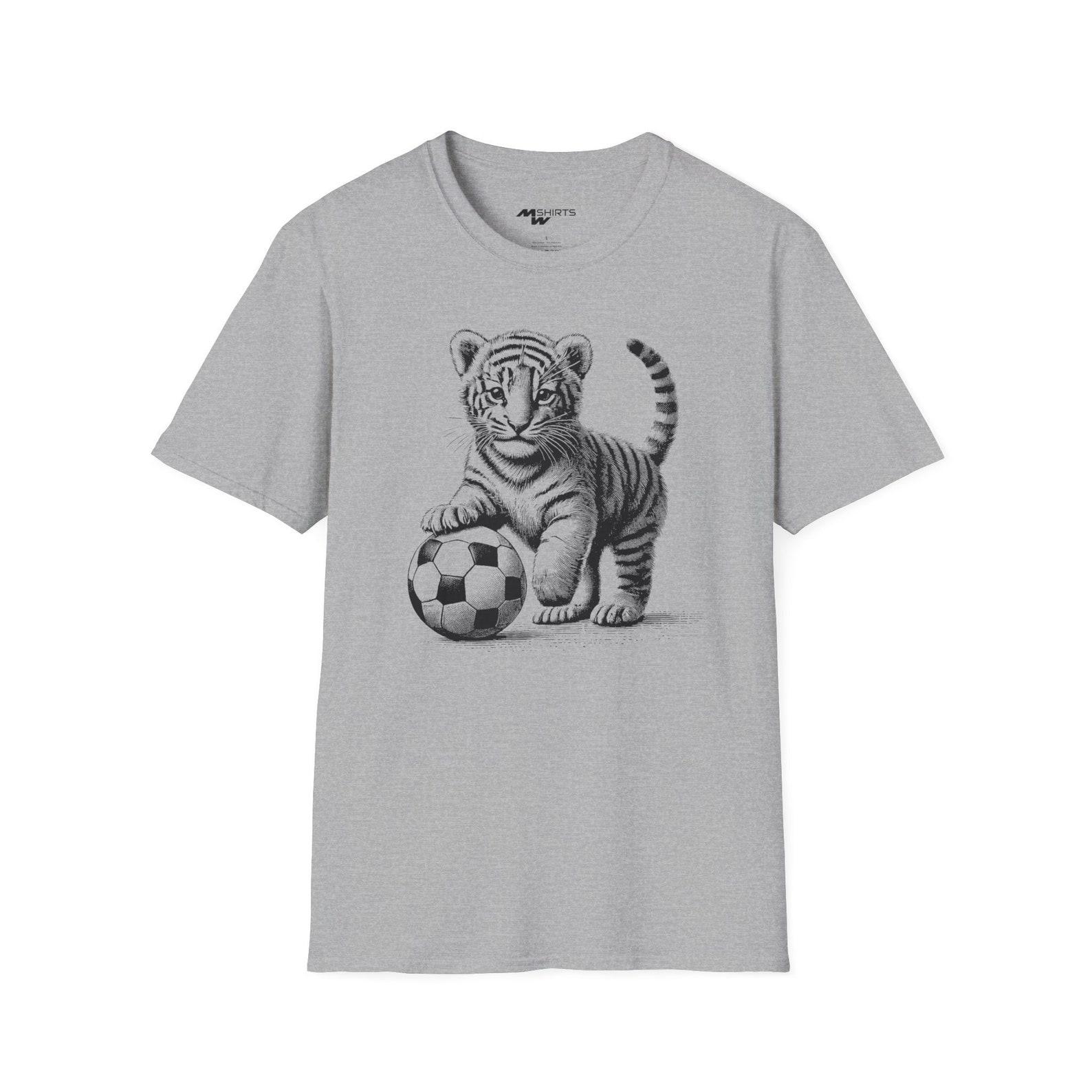 Little Tiger Soccer Ball T-Shirt: Copper Engraving Style S