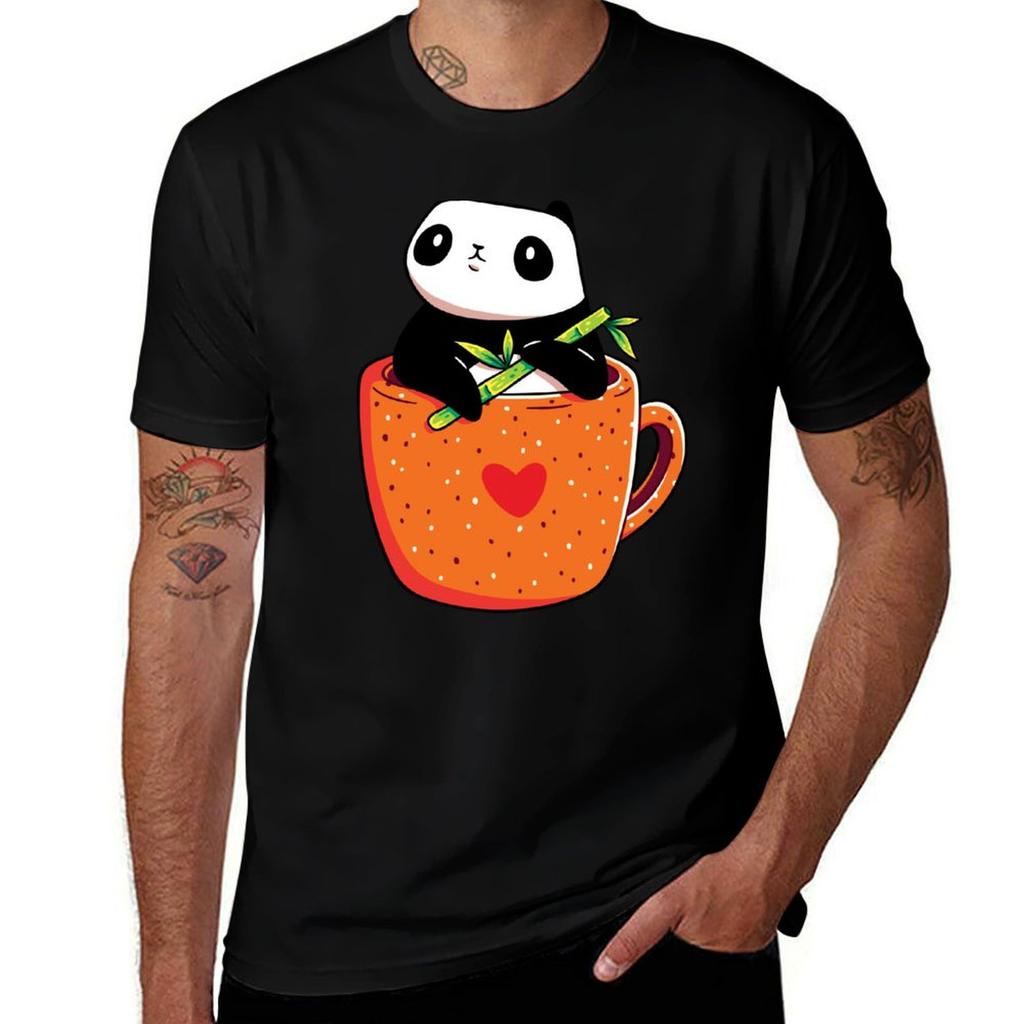 Cute Coffee Panda Tshirt Minimalist Casual Short Sleeve Top