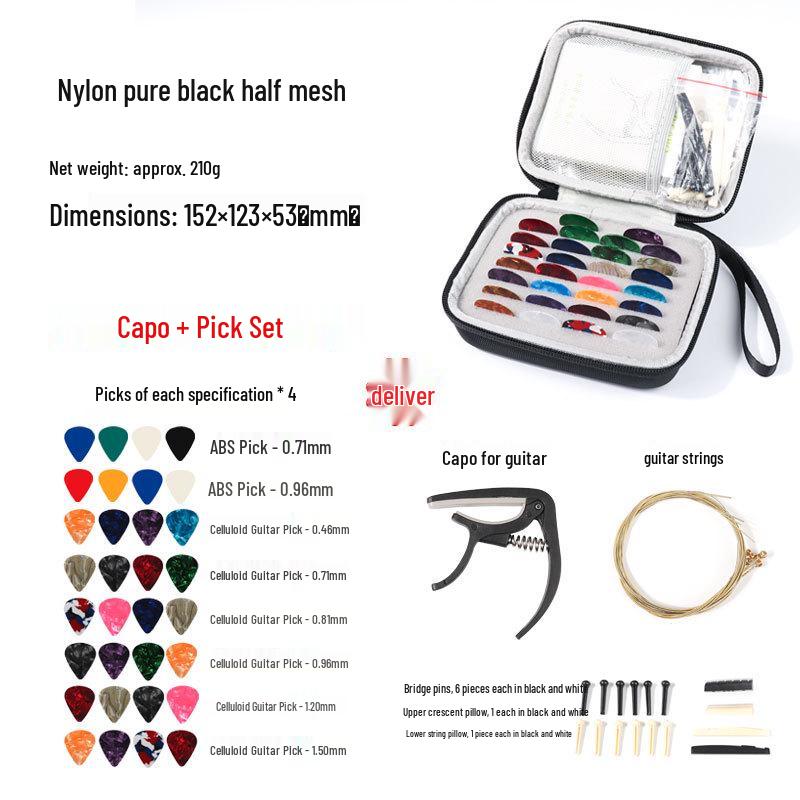 Guitar Pick Holder with Capo and ABS Celluloid Picks - Portable Multifunctional Storage Box