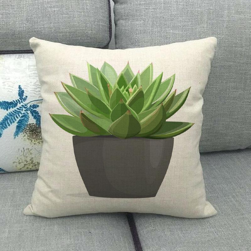 Cartoon Green Potted Cactus Digital Printing Short Plush Pillow Covers For Car Sofa Office Cushion Cover Home Goods 60X60Cm