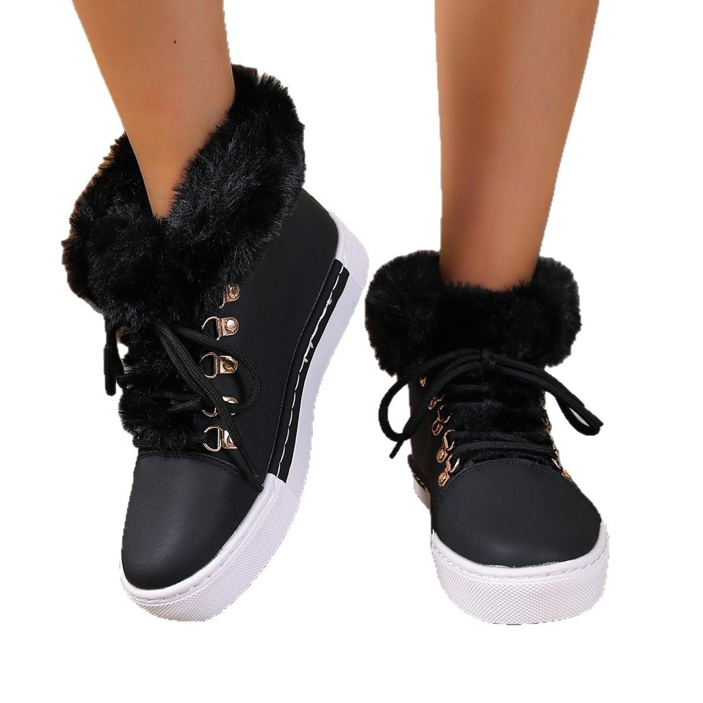 European and American New Large-size Snow Boots Women's Thickened Warm Medium Boots Winter Short Thick-soled Heightening Cotton Shoes