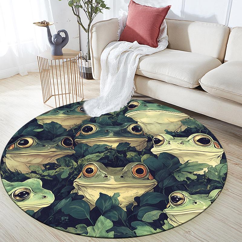 Frog and Leaves Pattern Round rug,Carpet Rug for Living Room Bedroom Sofa Playroom Decor,Non-slip Floor Mat,Holiday Gifts and Birthday Gifts
