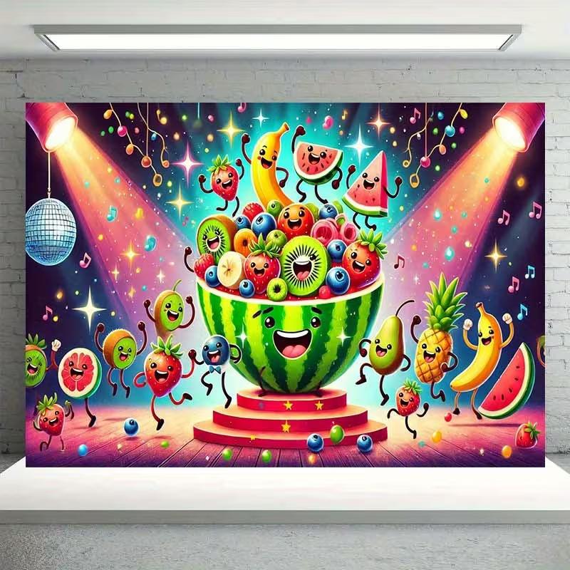 2D Disco Dancing Fruits Photography Backdrop Watermelon Party Background