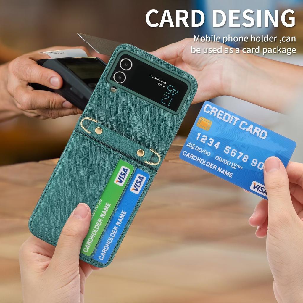 Suitable for Samsung Z Flip4 mobile phone leather case, folding mobile phone fashion card oblique span bag, strap mobile phone case