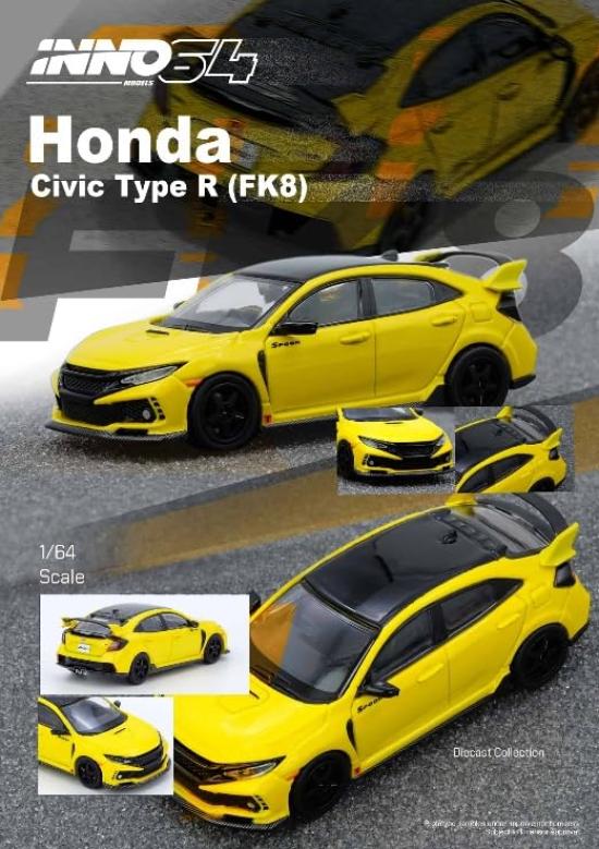 Inno Models 164 Honda Civic Type-R (FK8) Yellow Finished Model FK8-YL